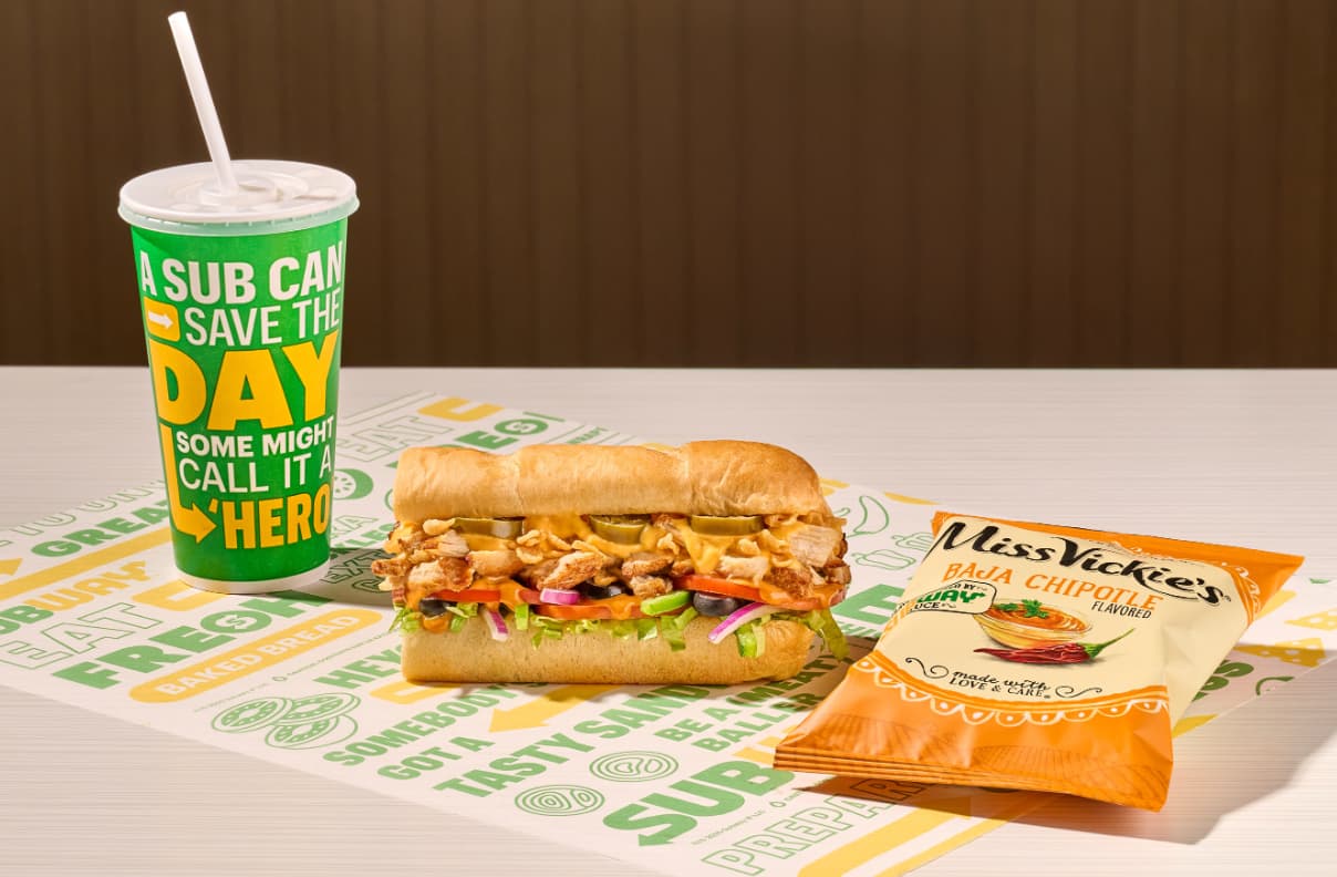 Subway - Grea Bway Sub Can Save The Day Some Might Call It A Hero Free Baked Bread Someboo Gota Tasty San Su Baller Miss Vickie's Baja Chipoved Flavor made with